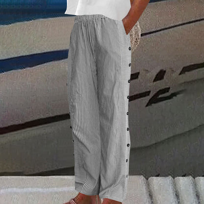 Kendall | Lightweight Stripe Buttoned Trousers