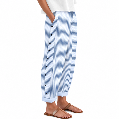 Kendall | Lightweight Stripe Buttoned Trousers