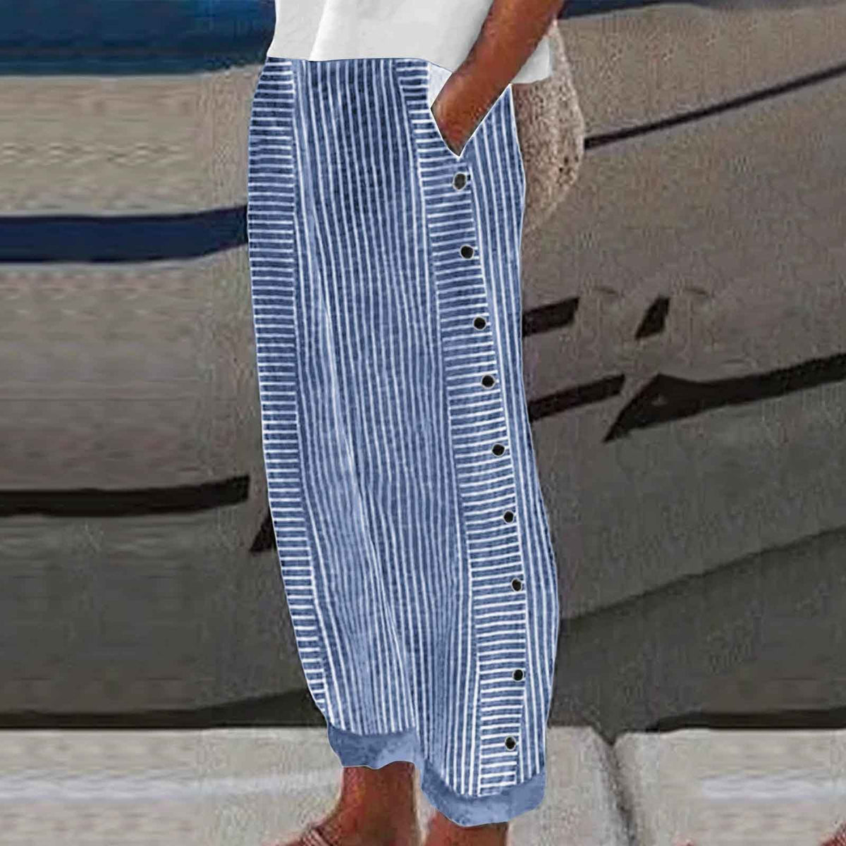 Kendall | Lightweight Stripe Buttoned Trousers