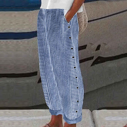 Kendall | Lightweight Stripe Buttoned Trousers