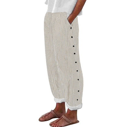 Kendall | Lightweight Stripe Buttoned Trousers