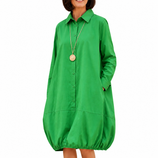 Button-Front Relaxed Shirt Dress