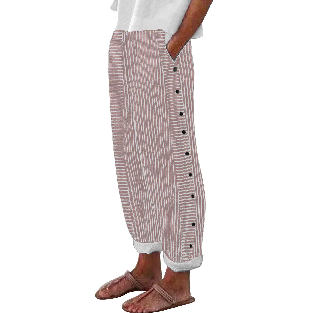 Kendall | Lightweight Stripe Buttoned Trousers