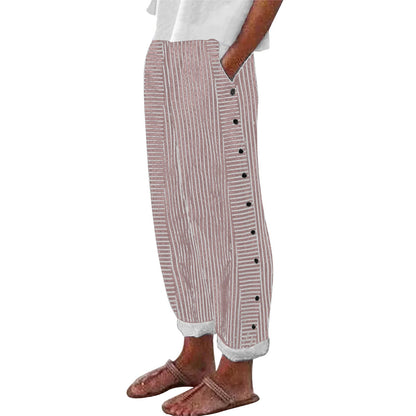 Kendall | Lightweight Stripe Buttoned Trousers
