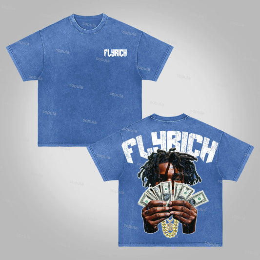 Sopula Vintag Flyrich Rich Boys Graphic Print Acid Washed T-Shirt