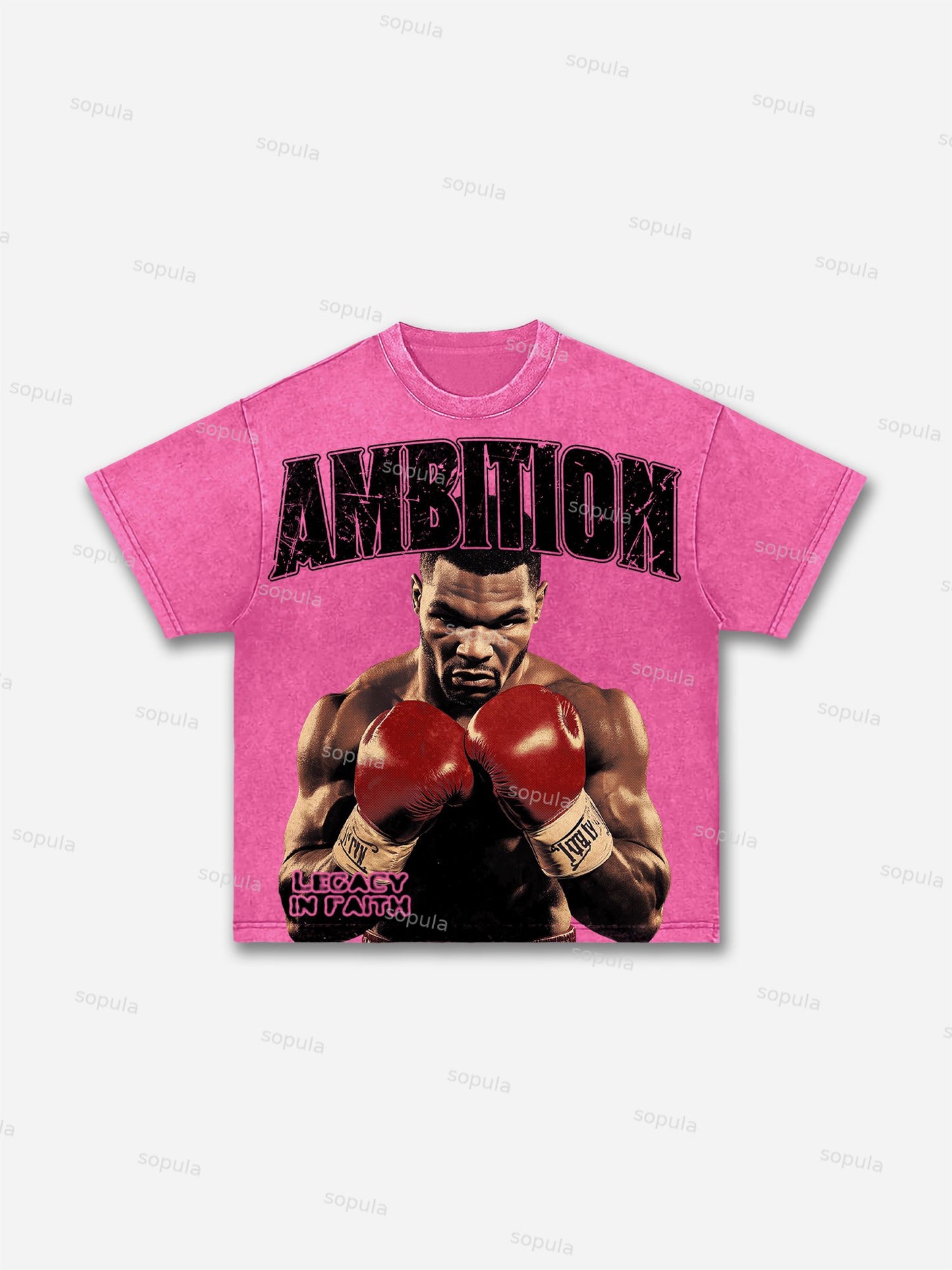 Ambition Legendary Boxer Portrait Dot Graphic Acid Wash T-shirt