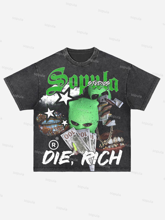 Vintage Street Gangsta Lips Y2k Graphics Acid Wash T-shirt