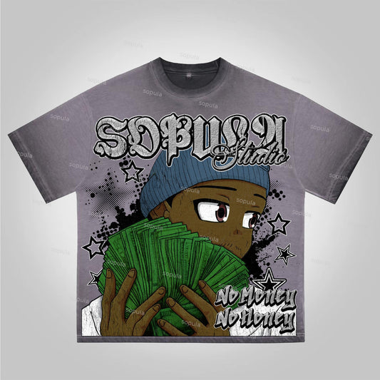 Sopula Street No Money No Honey Graphics Washed Cotton T-Shirt