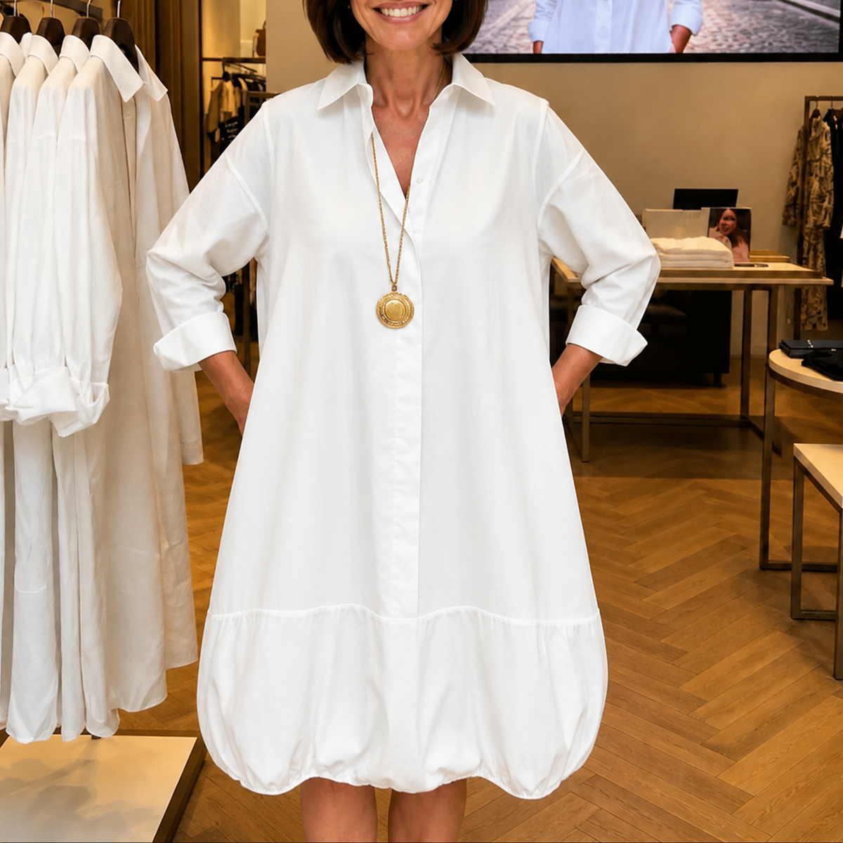 Button-Front Relaxed Shirt Dress