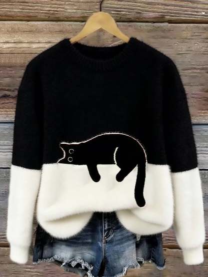 Cat Print Oversized Sweater