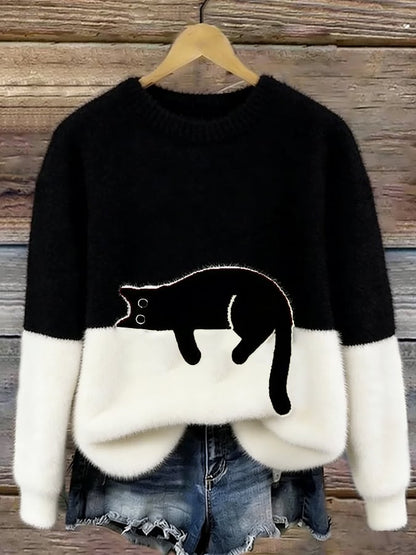 Cat Print Oversized Sweater