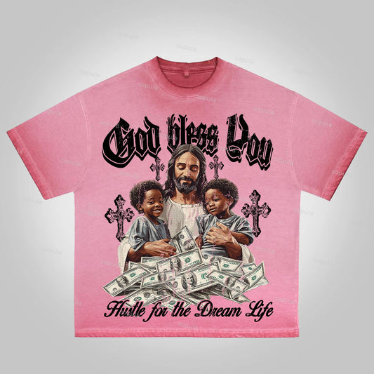 Vintage Jesus Hugs Children Graphic Washed T-Shirt