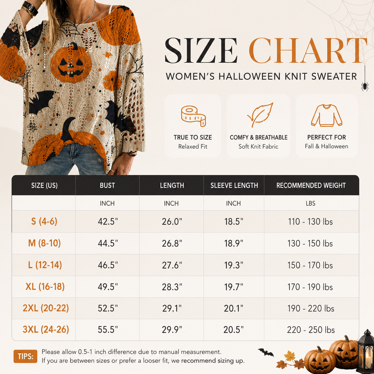 Women’s Pumpkin & Bat Crochet Knit Top – Festive Off-Shoulder Fall Style