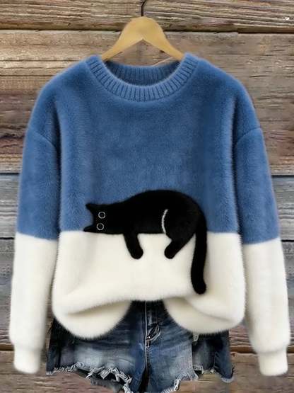 Cat Print Oversized Sweater