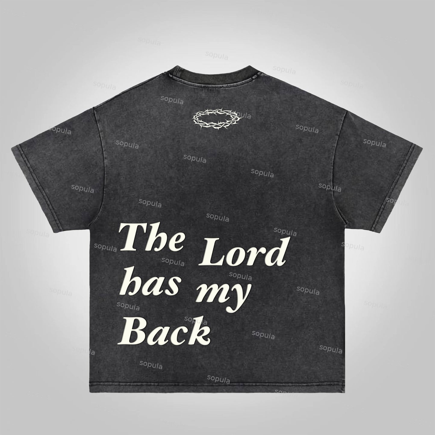 Sopula The Lord Has My Back Slogan Graphic Acid Washed T-Shirt