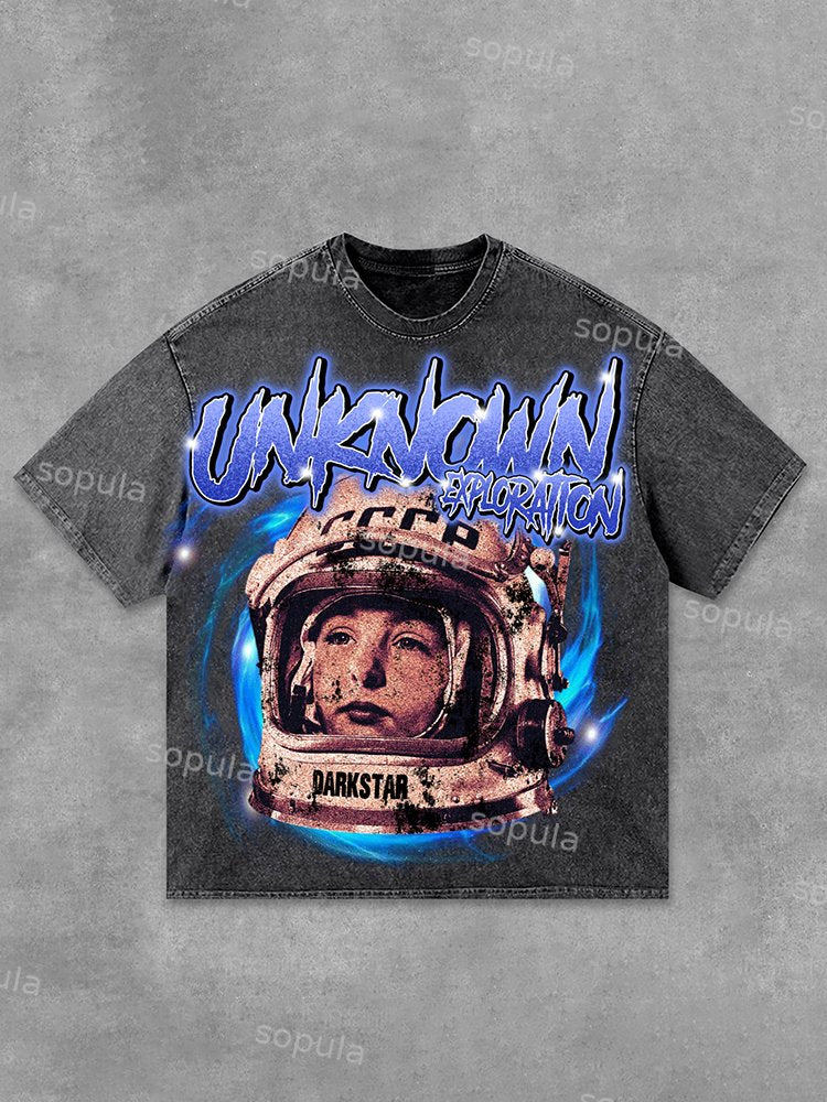 Darkstar - New Pattern Design - Astronaut & Starry Sky Acid Washed T-Shirt