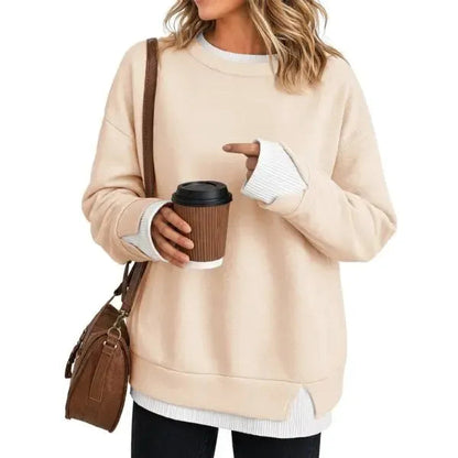 Women Crew Neck Layered Look Striped Patchwork Drop Shoulder Oversized Sweatshirt