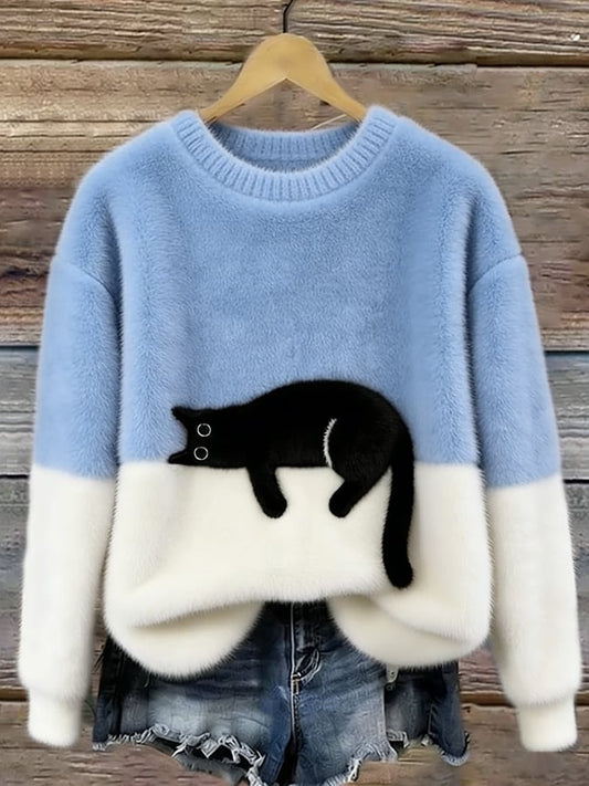 Cat Print Oversized Sweater