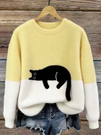 Cat Print Oversized Sweater