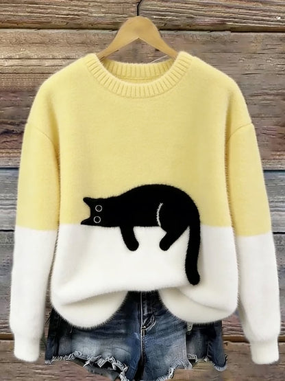Cat Print Oversized Sweater