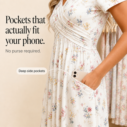 Twist-Waist Floral V-Neck Midi Dress