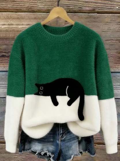 Cat Print Oversized Sweater