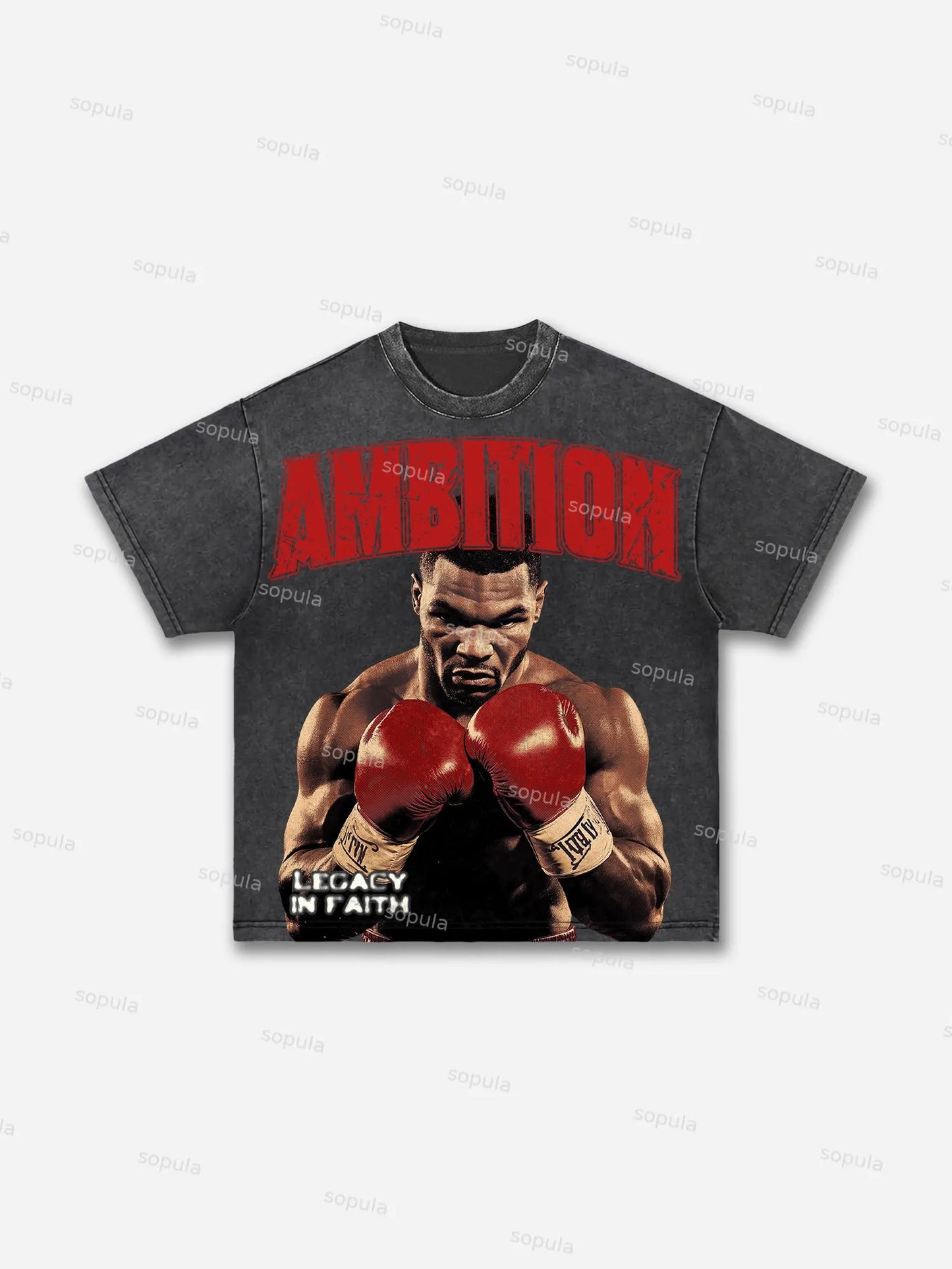 Ambition Legendary Boxer Portrait Dot Graphic Acid Wash T-shirt