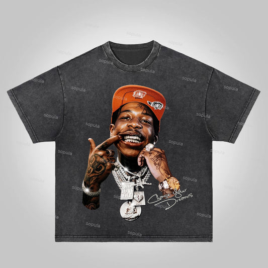 Sopula Portrait Graphics Of Street Fashion Figures Acid Washed T-Shirt