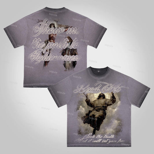 Sopula Lead Me Lord. Vintage Jesus Graphics Washed Cotton T-Shirt