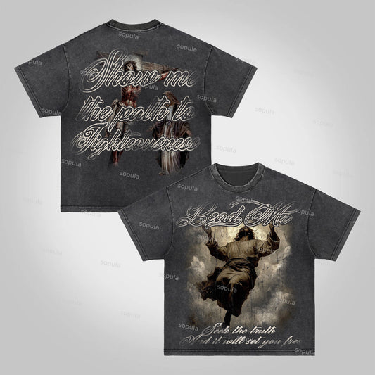 Sopula Lead Me Lord. Vintage Jesus Graphics Acid Washed T-Shirt