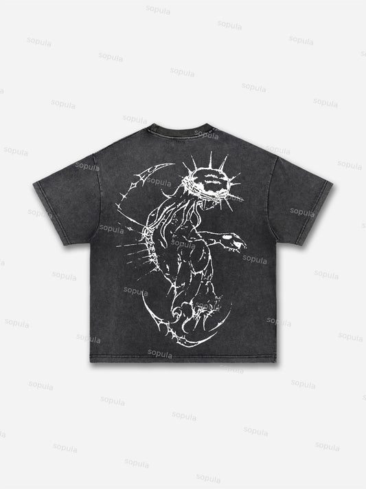 Cross Jesus Graphic Acid Wash T-shirt