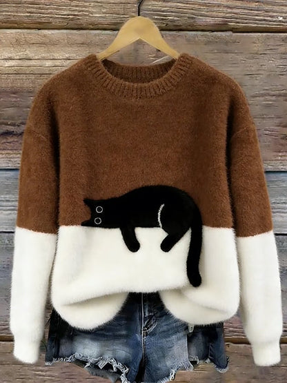 Cat Print Oversized Sweater