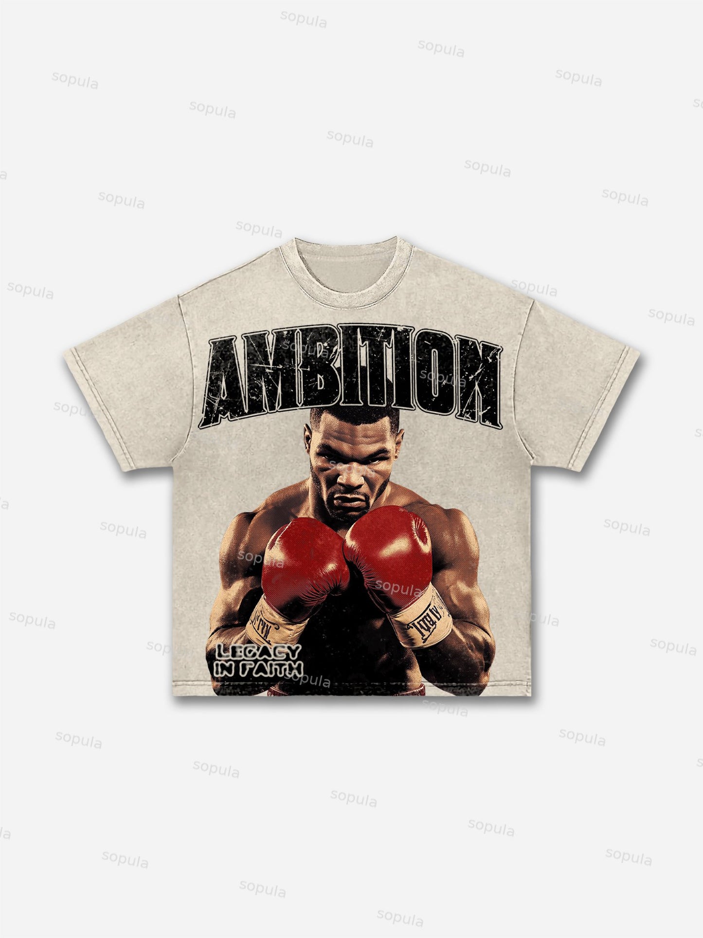 Ambition Legendary Boxer Portrait Dot Graphic Acid Wash T-shirt
