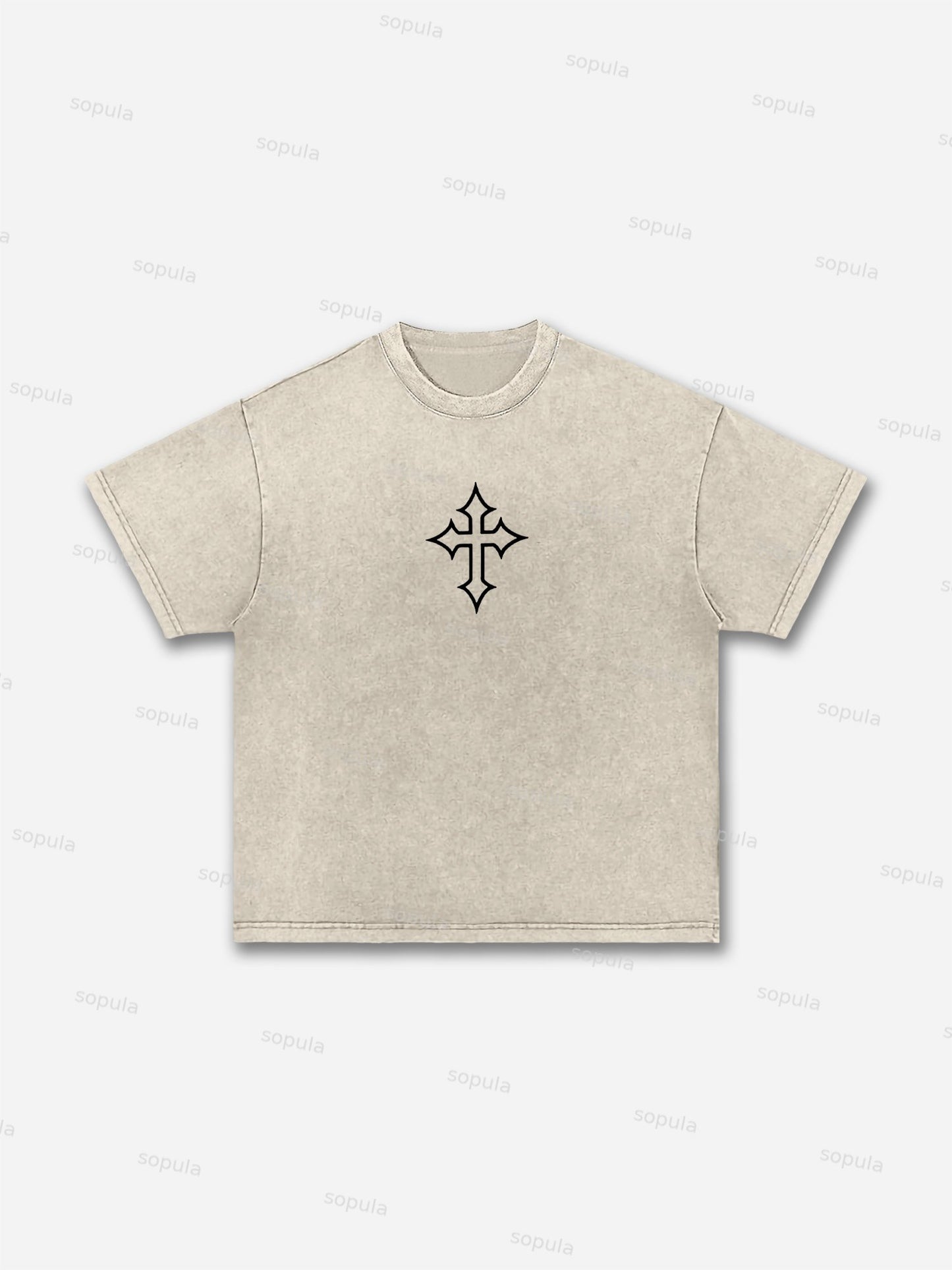 Cross Jesus Graphic Acid Wash T-shirt