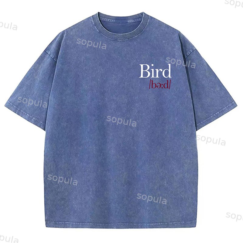 Bird Print Graphic Vintage Acid Wash Cotton T-Shirt