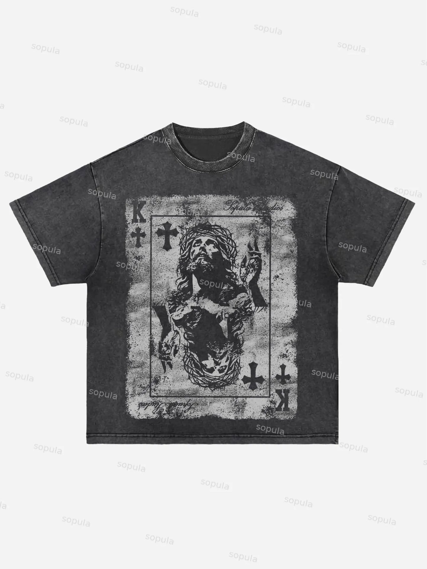 Card Cross King Jesus Vintage Graphic Acid Wash T-shirt