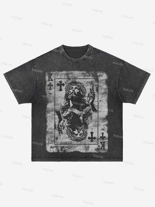Card Cross King Jesus Vintage Graphic Acid Wash T-shirt