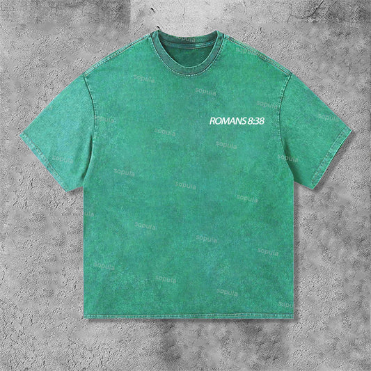 Romans 8 38 Faith Over Fear Graphic Print Acid Washed T-Shirt