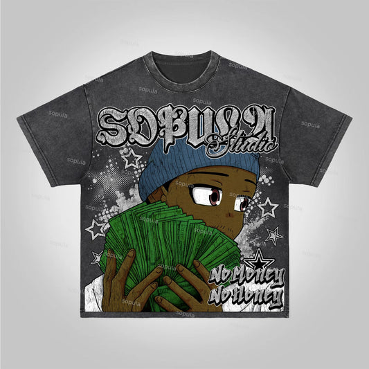Sopula Street No Money No Honey Graphics Acid Washed T-Shirt