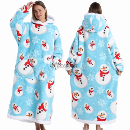 Cozy Christmas Oversized Sherpa Wearable Blanket Hoodie