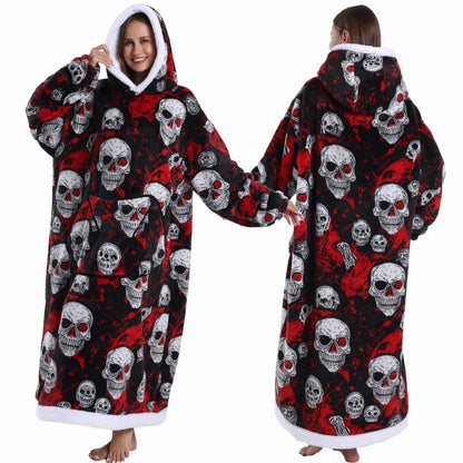 Halloween Print Sherpa Fleece Oversized Wearable Blanket Hoodie