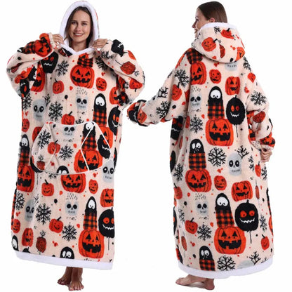 Halloween Print Sherpa Fleece Oversized Wearable Blanket Hoodie