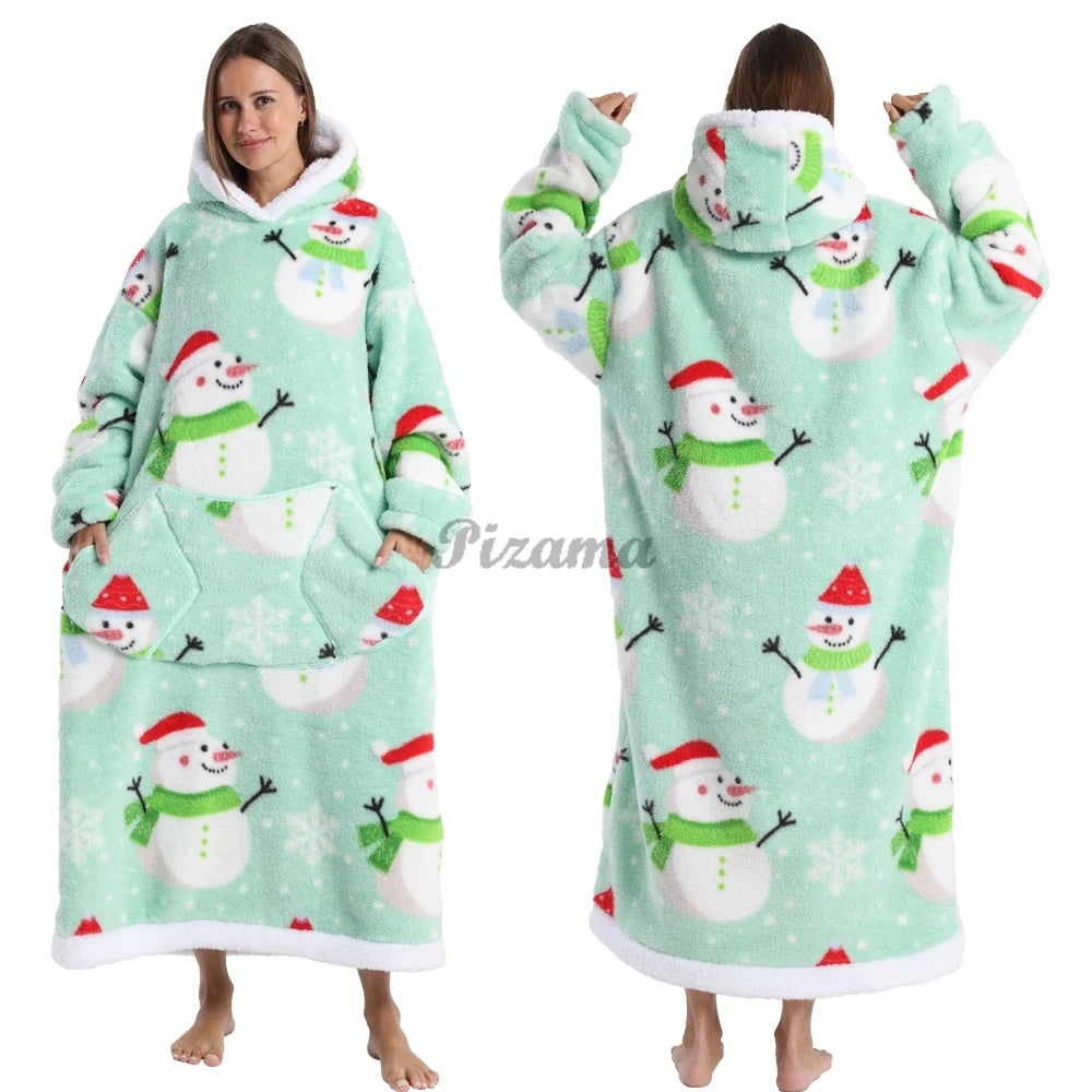 Cozy Christmas Oversized Sherpa Wearable Blanket Hoodie