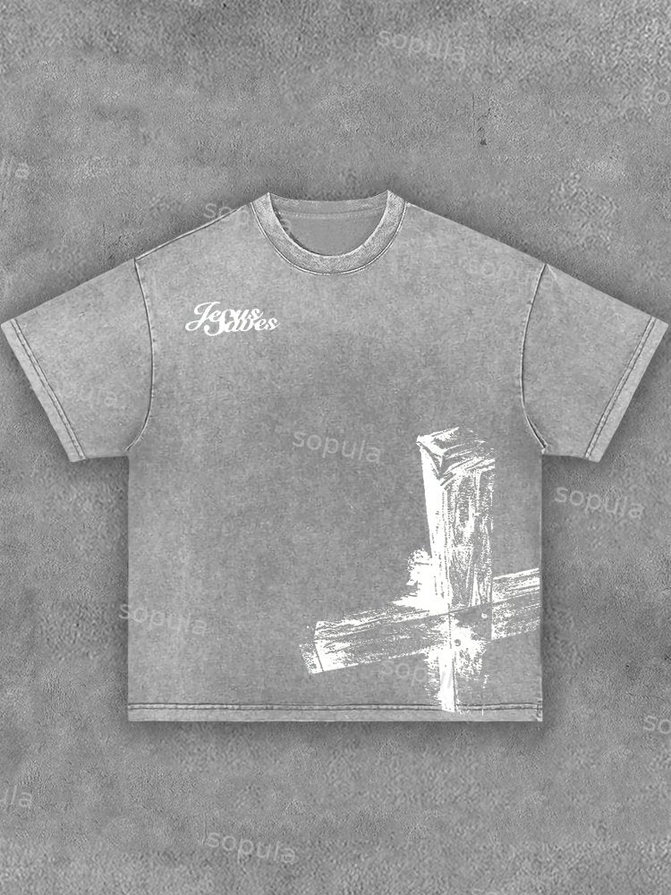Cross Washed Distressed Short Sleeve T-shirt