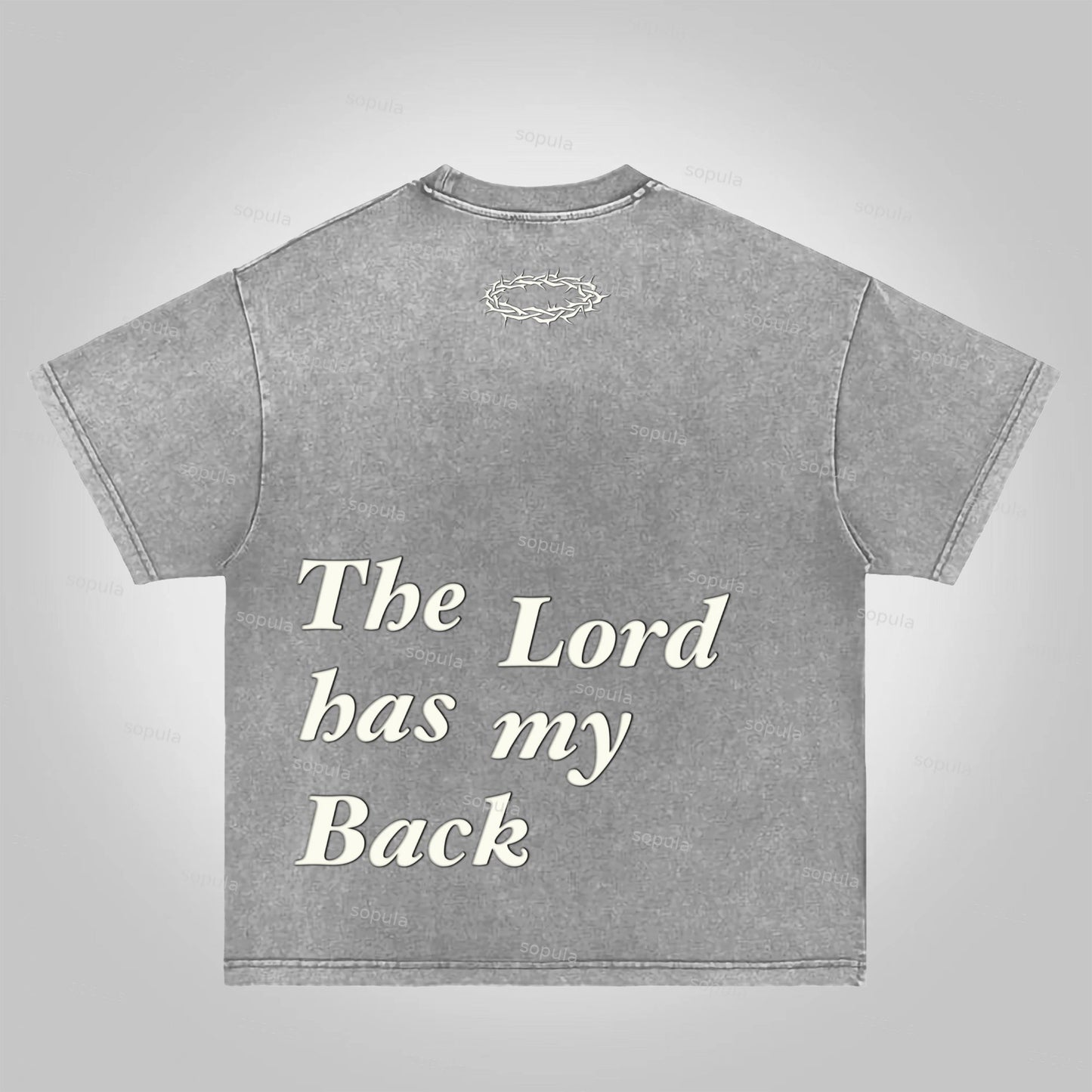 Sopula The Lord Has My Back Slogan Graphic Acid Washed T-Shirt