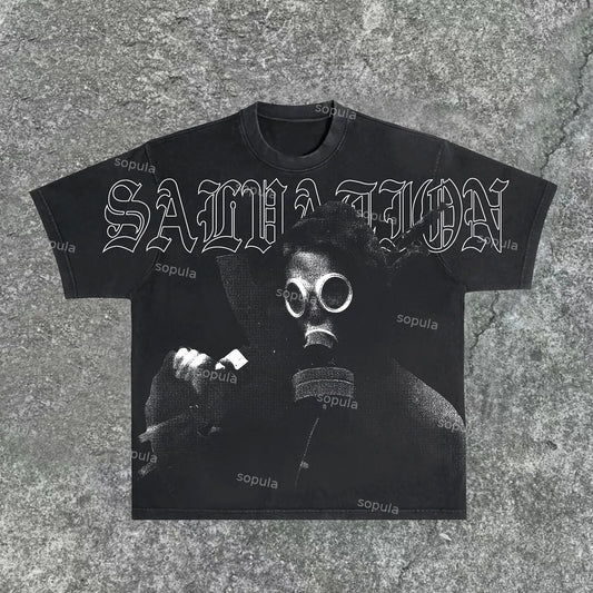 Sopula Vintage Street Salvation Print Short Sleeve Washed T-Shirt