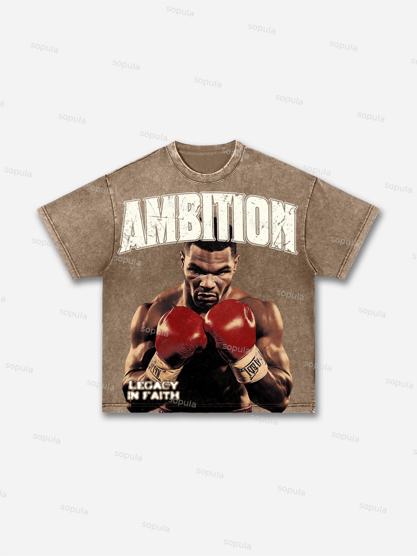 Ambition Legendary Boxer Portrait Dot Graphic Acid Wash T-shirt