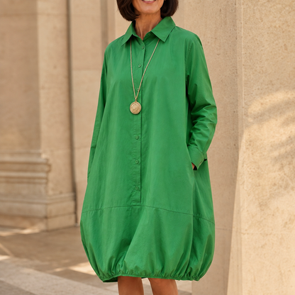 Button-Front Relaxed Shirt Dress