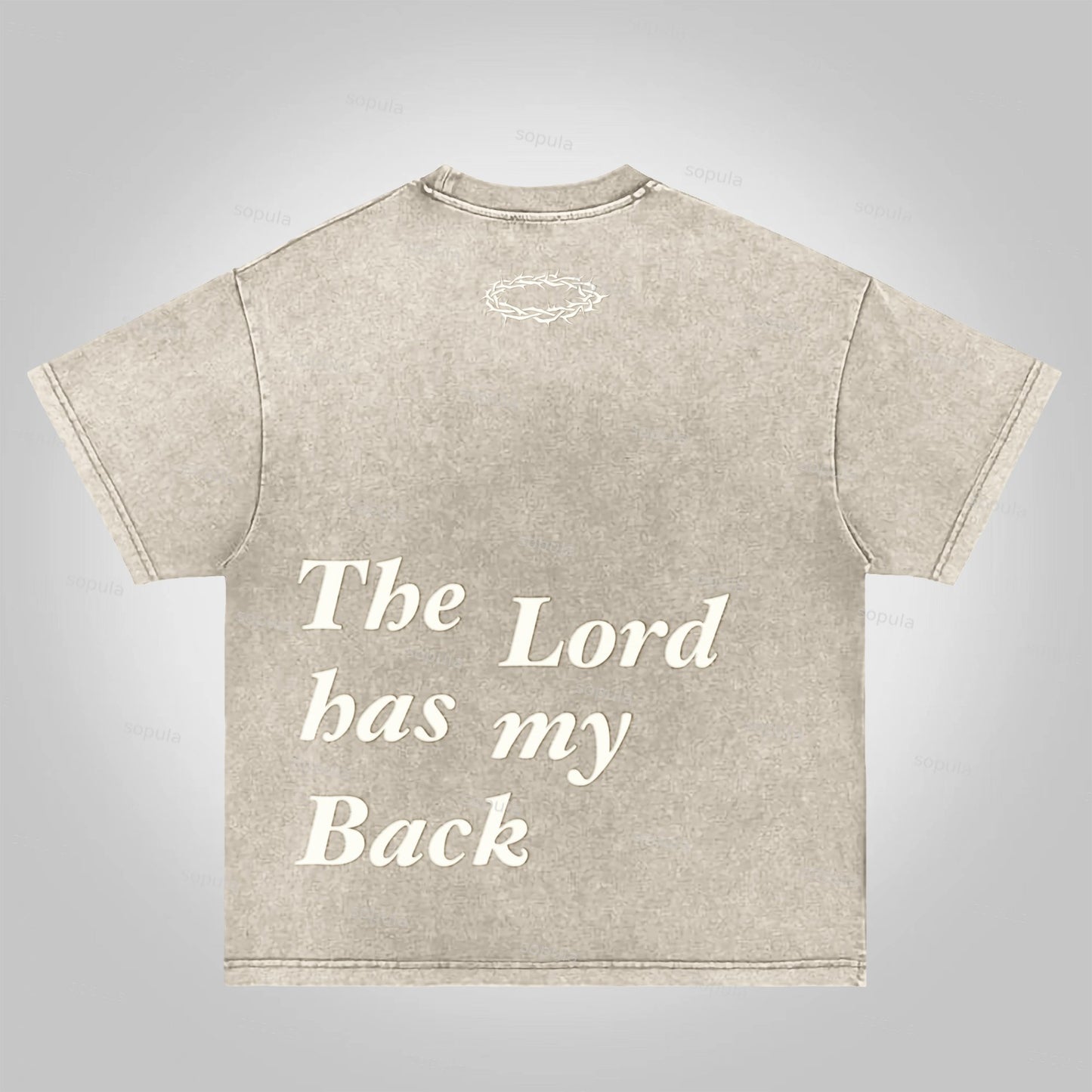 Sopula The Lord Has My Back Slogan Graphic Acid Washed T-Shirt