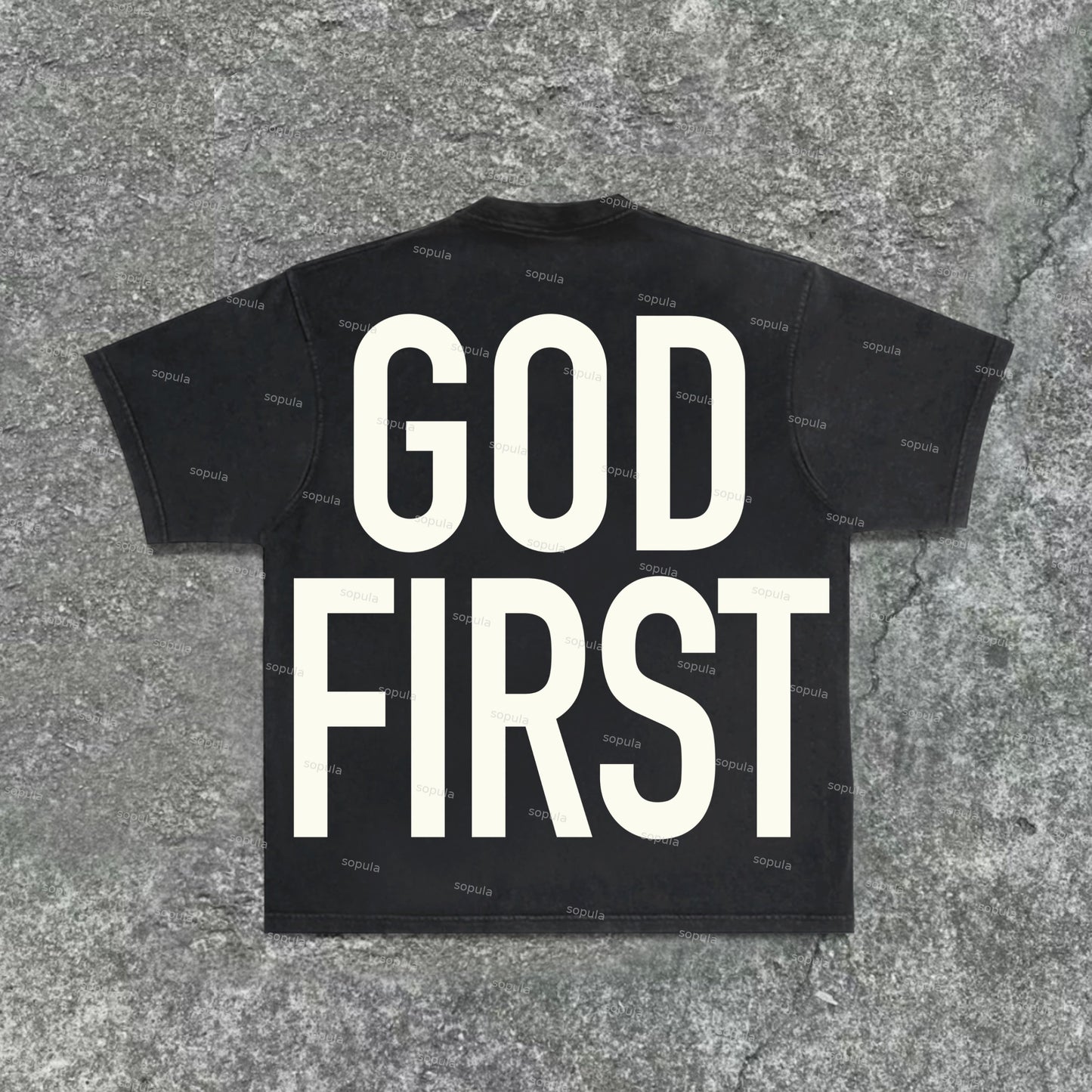 Sopula Vintage God First Print Washed Short Sleeve T-Shirt